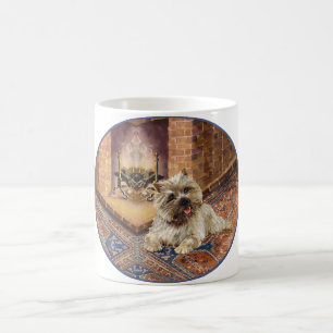 Cairn Terrier bij knusse open haard Koffiemok