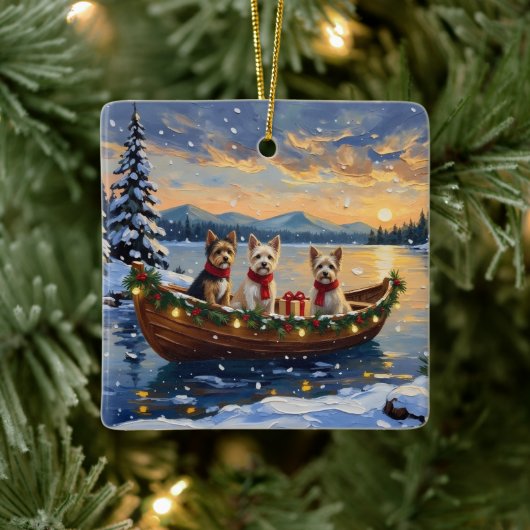 Cairn Terrier Christmas Boat Holiday Keramisch Ornament (Boom)