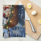 Cairn Terrier Christmas Boat Holiday Theedoek (Quarter Fold)