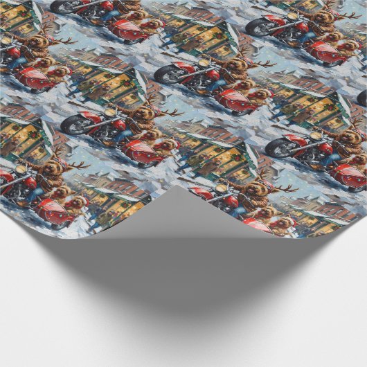 Cairn Terrier Christmas Motorcycle Parade Holiday Cadeaupapier (Hoek)