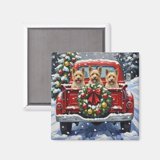 Cairn Terrier Christmas Red Truck Holiday Magneet (Voorkant / Achterkant)