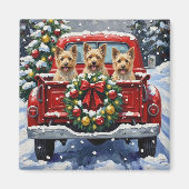 Cairn Terrier Christmas Red Truck Holiday Magneet (Voorkant)