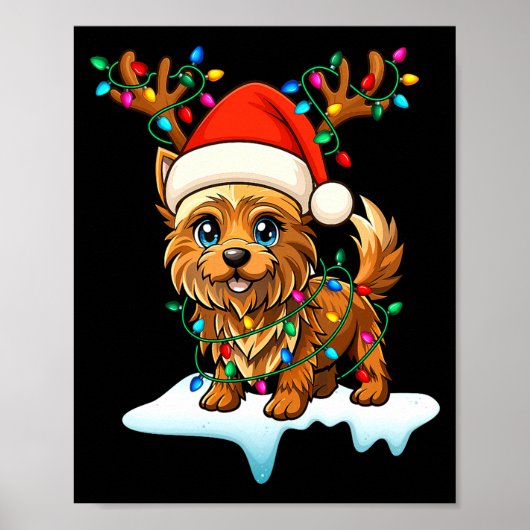 Cairn Terrier Christmas Santa Hat Reindeer Lights  Poster (Voorkant)