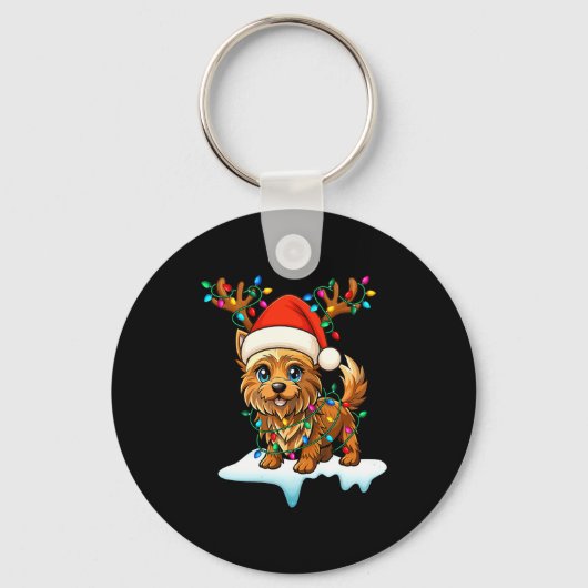 Cairn Terrier Christmas Santa Hat Reindeer Lights  Sleutelhanger (Voorkant)
