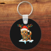 Cairn Terrier Christmas Santa Hat Reindeer Lights  Sleutelhanger (Voorkant)