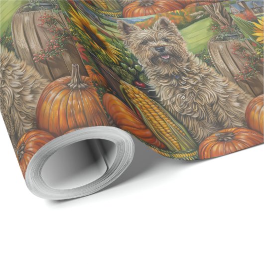 Cairn Terrier Dog Autumn Harvest Thanksgiving Cadeaupapier (Rol Hoek)