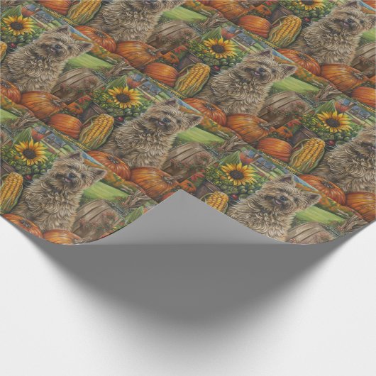 Cairn Terrier Dog Autumn Harvest Thanksgiving Cadeaupapier (Hoek)
