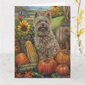 Cairn Terrier Dog Autumn Harvest Thanksgiving Kaart (Gele Bloem)
