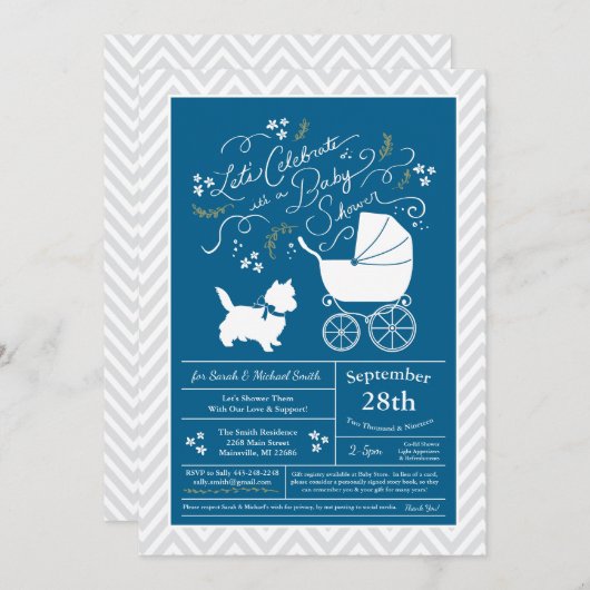 Cairn Terrier Dog Baby shower Blue Boy Kaart (Voorkant / Achterkant)