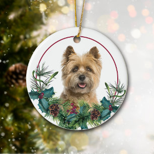 Cairn Terrier Dog Evergreen Wreath Keramisch Ornament