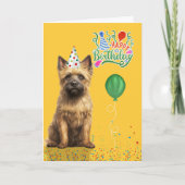 Cairn Terrier Dog Party Hat Yellow Birthday Kaart (Voorkant)