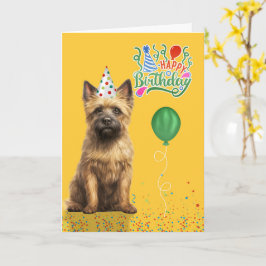 Cairn Terrier Dog Party Hat Yellow Birthday Kaart