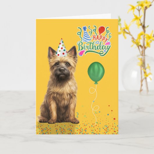 Cairn Terrier Dog Party Hat Yellow Birthday Kaart (Gele Bloem)