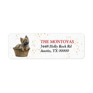 Cairn Terrier Dog Rieten Mand Retouradres Etiket