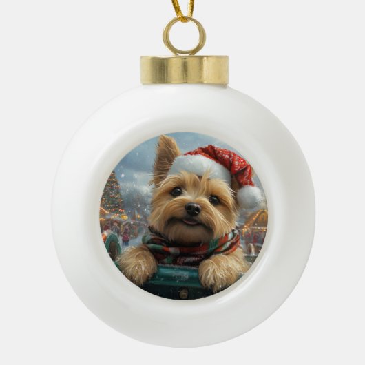 Cairn Terrier Dog Roller Onderzetter Kerst Keramische Bal Ornament (Voorkant)