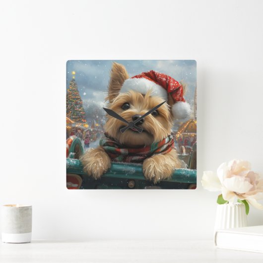 Cairn Terrier Dog Roller Onderzetter Kerst Vierkante Klok (Huis)