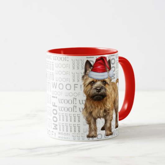 Cairn Terrier Dog Santa op houten achtergrond Mok (Voorkant rechts)