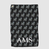 Cairn Terrier Dog Silhouette Y&B Grid Zwart Golfhanddoek (Voorkant)