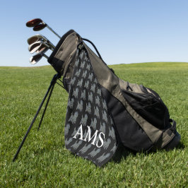 Cairn Terrier Dog Silhouette Y&B Grid Zwart Golfhanddoek