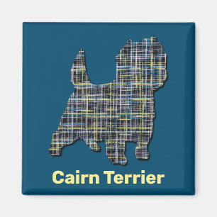 Cairn Terrier Dog Yellow & Black Grid Line Magneet