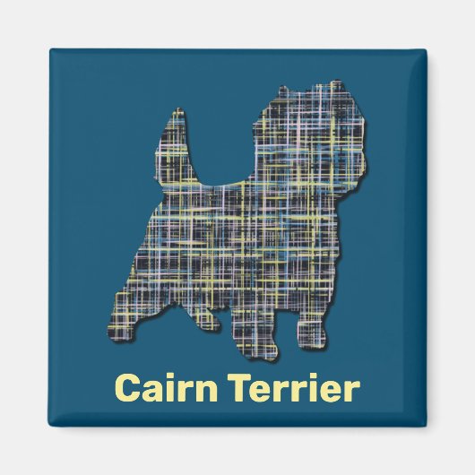Cairn Terrier Dog Yellow & Black Grid Line Magneet (Voorkant)