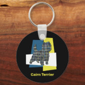 Cairn Terrier Dog Yellow & Black Grid Line Sleutelhanger (Voorkant)