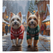 Cairn Terrier Dogs Christmas Snow Holiday Douchegordijn (Voorkant)