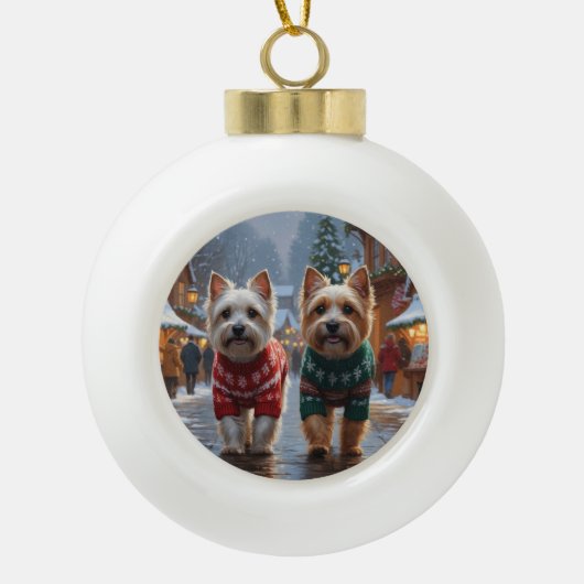 Cairn Terrier Dogs Christmas Snow Holiday  Keramische Bal Ornament (Voorkant)
