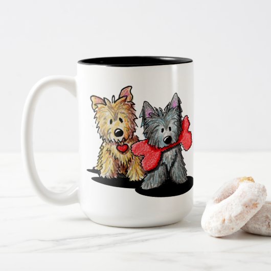 Cairn Terrier Duo Two-Tone Coffee Mok (Met donut)