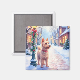 Cairn Terrier Festieve Lantaarnpaal Dorps Kerstmis Magneet
