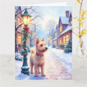 Cairn Terrier Festive Lamppost Village Christmas Kaart (Gele Bloem)