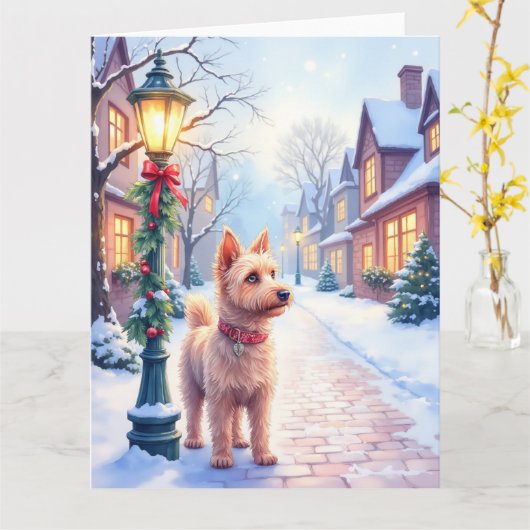 Cairn Terrier Festive Lamppost Village Christmas Kaart (Gele Bloem)
