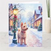 Cairn Terrier Festive Lamppost Village Christmas Kaart (Voorkant)