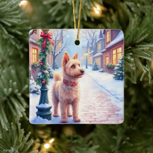 Cairn Terrier Festive Lamppost Village Christmas Keramisch Ornament (Boom)