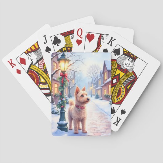 Cairn Terrier Festive Lamppost Village Christmas Pokerkaarten (Achterkant)