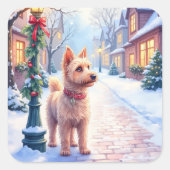 Cairn Terrier Festive Lamppost Village Christmas Vierkante Sticker (Voorkant)