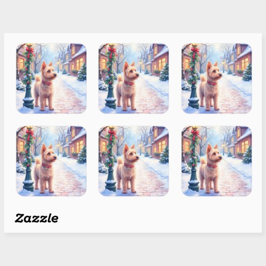 Cairn Terrier Festive Lamppost Village Christmas Vierkante Sticker (Vel)