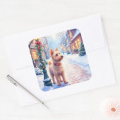 Cairn Terrier Festive Lamppost Village Christmas Vierkante Sticker (Envelop)