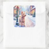 Cairn Terrier Festive Lamppost Village Christmas Vierkante Sticker (Tas)