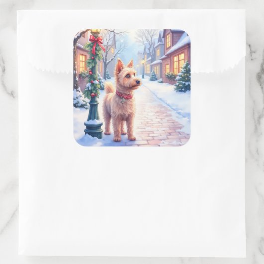 Cairn Terrier Festive Lamppost Village Christmas Vierkante Sticker (Tas)