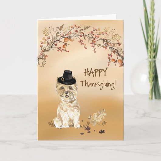 Cairn Terrier Funny Pilgrim Pet Thanksgiving Kaart (Voorkant)