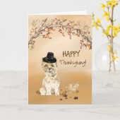Cairn Terrier Funny Pilgrim Pet Thanksgiving Kaart (Gele Bloem)