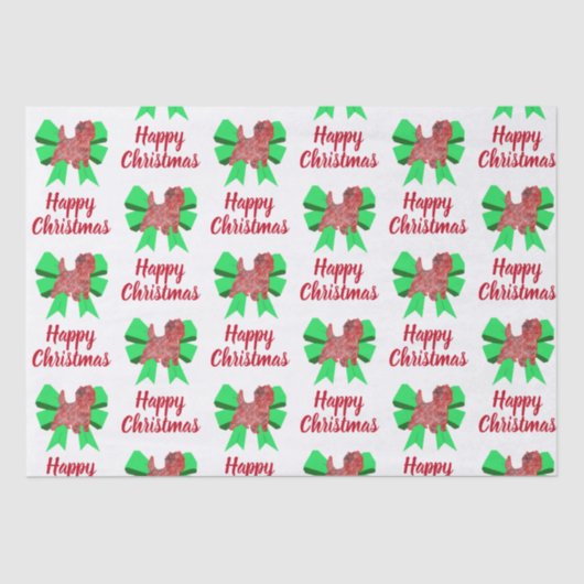 Cairn Terrier Green Christmas Dog & Bow White Tissuepapier (Voorkant)