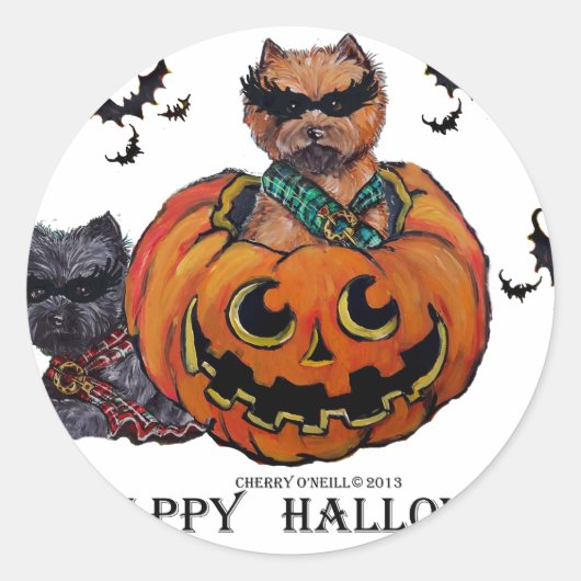 Cairn Terrier Halloween Ronde Sticker (Voorkant)