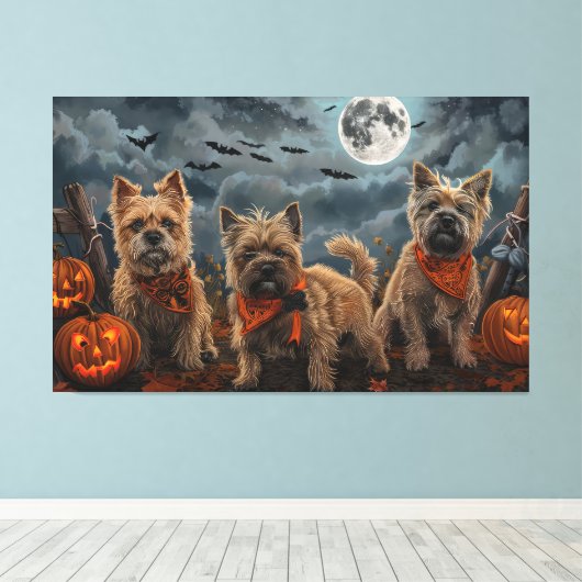 Cairn Terrier Halloween Spooky Canvas Afdruk (Insitu (Houten vloer))