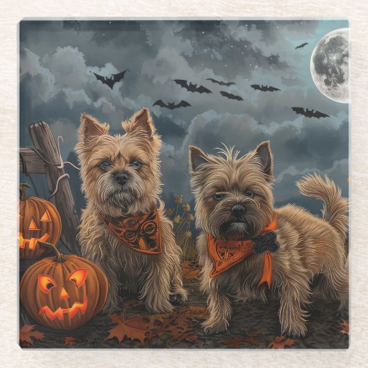 Cairn Terrier Halloween Spooky Glazen Onderzetter (Voorkant)