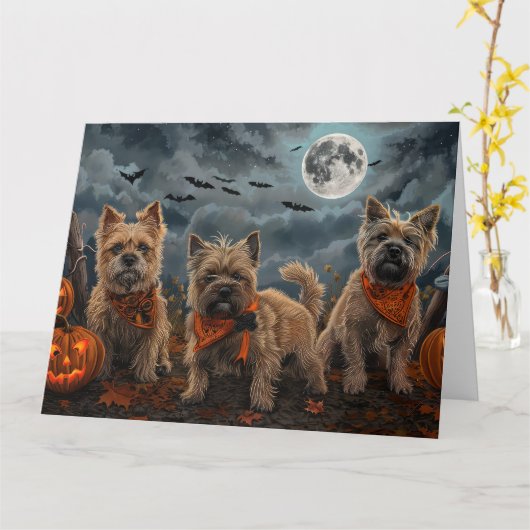 Cairn Terrier Halloween Spooky Kaart (Gele Bloem)