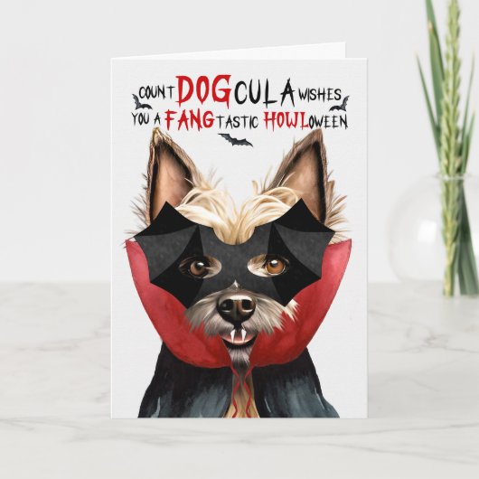 Cairn Terrier Hond Grappig Count DOGcula Halloween Feestdagen Kaart (Voorkant)