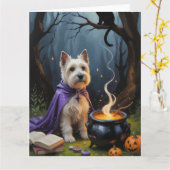 Cairn Terrier hond grillige Halloween schilderij Kaart (Gele Bloem)