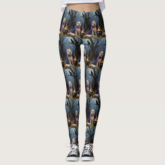 Cairn Terrier hond grillige Halloween schilderij Leggings (Voorkant)